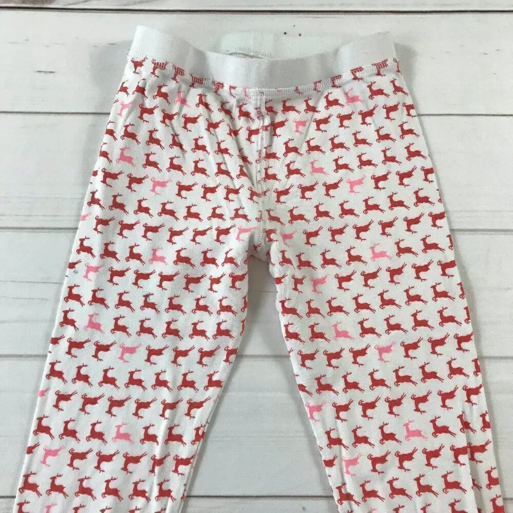 J.Crew Kids Girls Size 10 Red Prancing Reindeers White Pajama Set